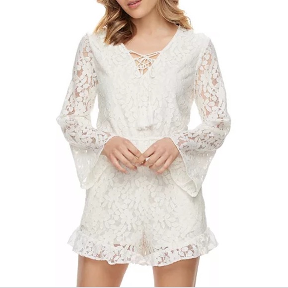 Beauty and the Beast White Lace Romper Bell Sleeves Elastic Waist Crisscross - Picture 1 of 5
